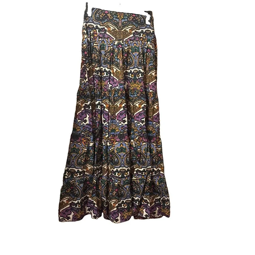 Women’s Cleobella Abstract Tiered Maxi Skirt Multi Size XS Boho Hippie Coastal